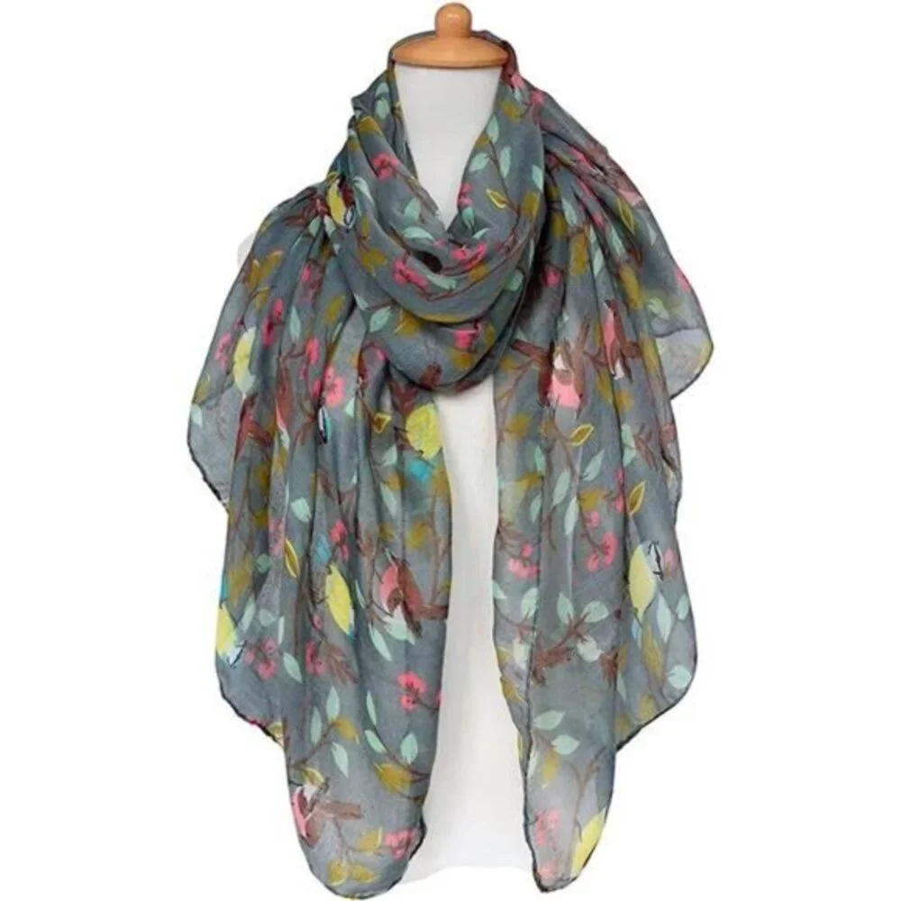 Scarfs for Women Lightweight Floral Birds Print Cotton Scarves Wraps for Winter - Picture 2 of 6